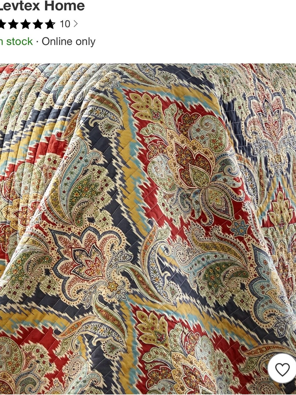 Levtex Paisley Quilt  3 pcs. Set in Red, Blue, Green reversible pattern 🧡 - Picture 4 of 6